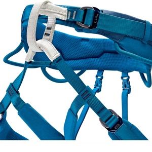 Add Jamma petzel climbing and mountaineering harness and adjustable leg loops.